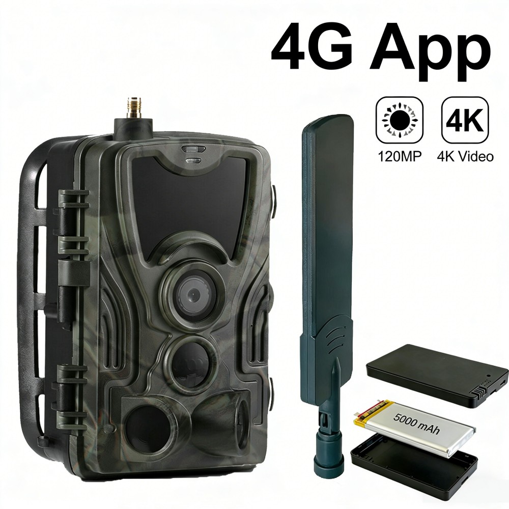 Hunting Outdoor Camera - 4G 4K 120MPライブビデオ 5000mAh APP対応 カザトレイルカメラ