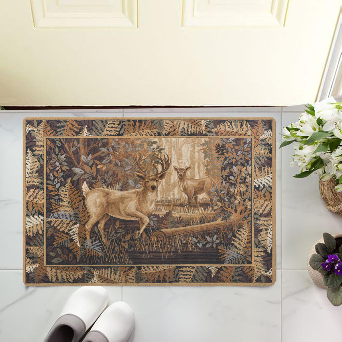 Hunting Outdoor Rug - ハンティングディア ロイヤルヴィンティージ フランネルドアマット 面白いポーチラグマット フロアカーペット 3D