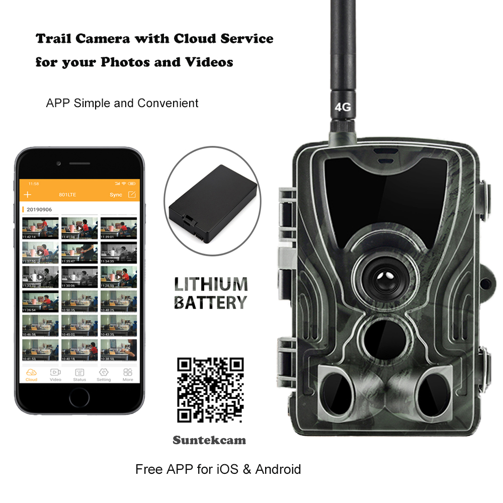Hunting Outdoor Camera - 4Gアプリ制御トレイルハンティングカメラHC801PRO-LIクラウドサービスフォトトラップ野生動物カメラ5000mAhリチウム電池監視カメラ