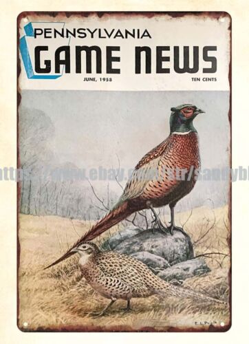 Hunting Quail - 1958年 ウズラ・キジ狩猟 ペンシルベニア州 ゲームニュース メタルティンサイン ウォールアート装飾