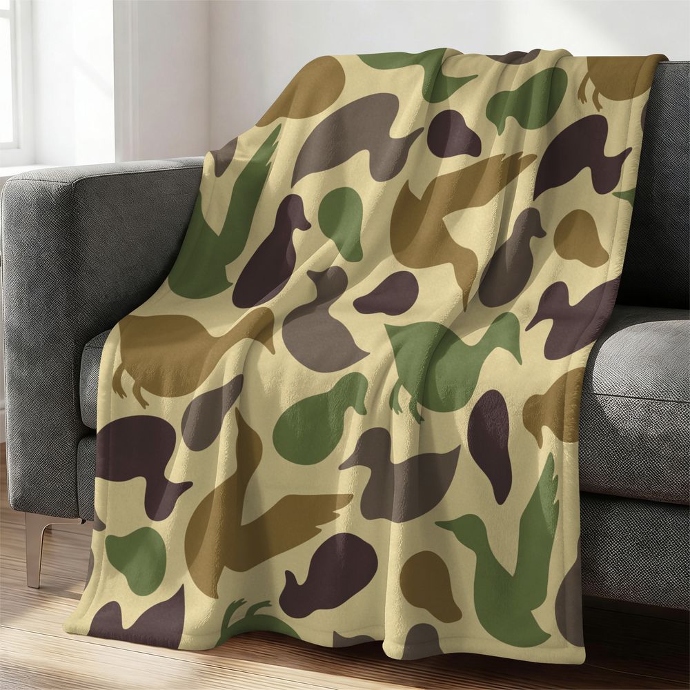 Hunting Outdoor Rug - アヒル柄フランネルブランケット ソフトで心地良いスローラグ リビングルーム 寝室 屋外 ハンティングテーマ