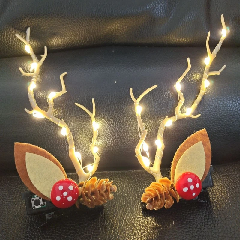 Elk Bugle Call - LED クリスマス枝角帽子女性女の子のための光るヘラジカの角のヘアクリップクリスマスギフトヘラジカの帽子ライトナヴィダードの装飾