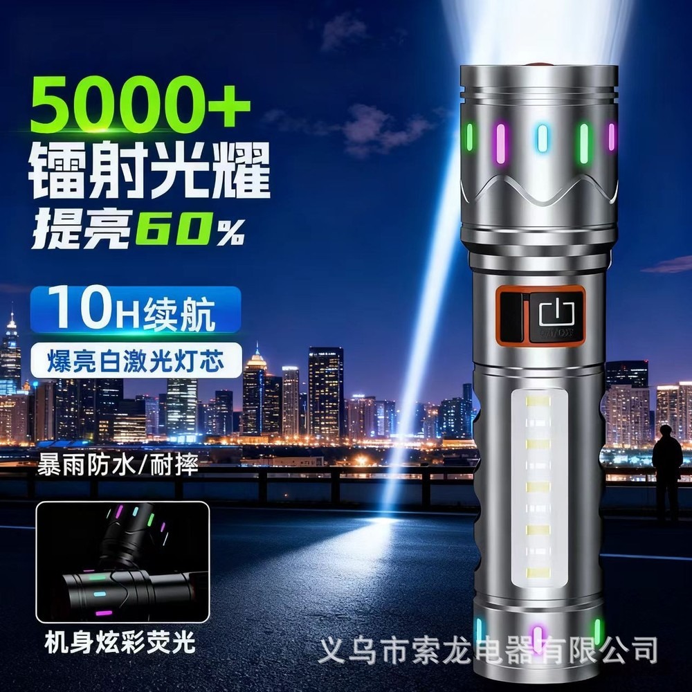 Headlamp Tactical Bright - 戦術用懐中電灯、白色レーザー光線、超高輝度長距離、ズーム機能付き、Type-C充電式、アルミニウム製、アウトドア用