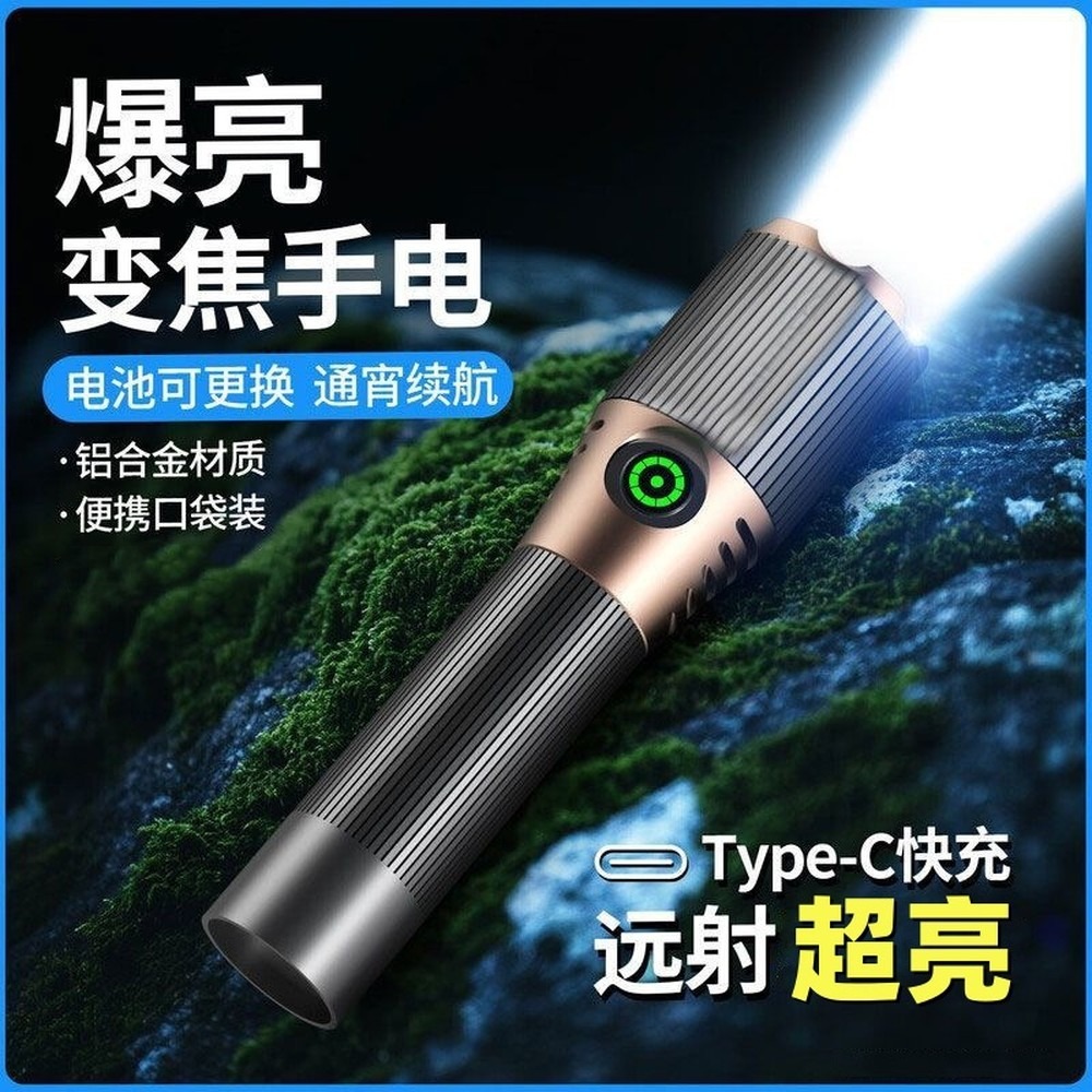 Headlamp Tactical Bright - 戦術用ズーム懐中電灯、超高輝度充電式、キャンプ・ハイキング・緊急時用ポータブルLEDライト
