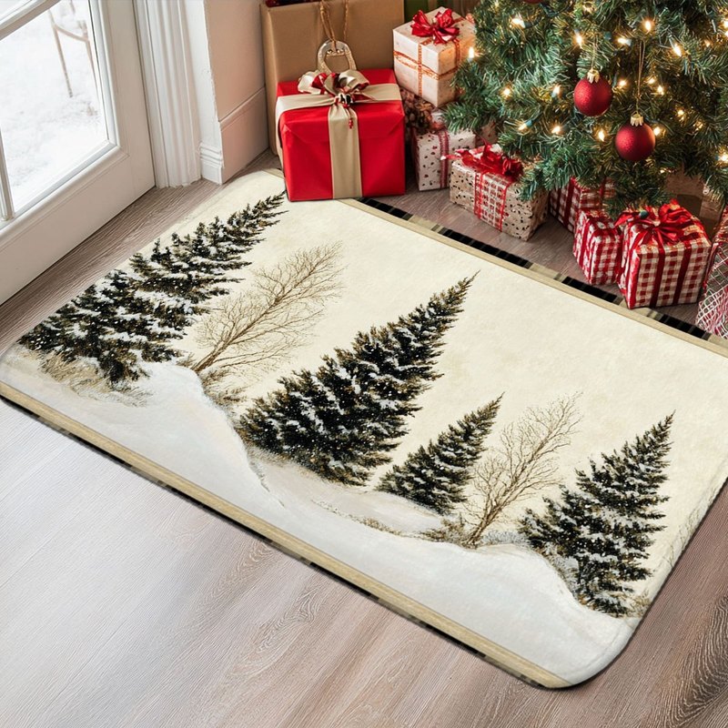 VIKAMA クリスマスカーペット 冬の雪景色 松の木 雪の - Hunting Outdoor Rug のレビューと価格