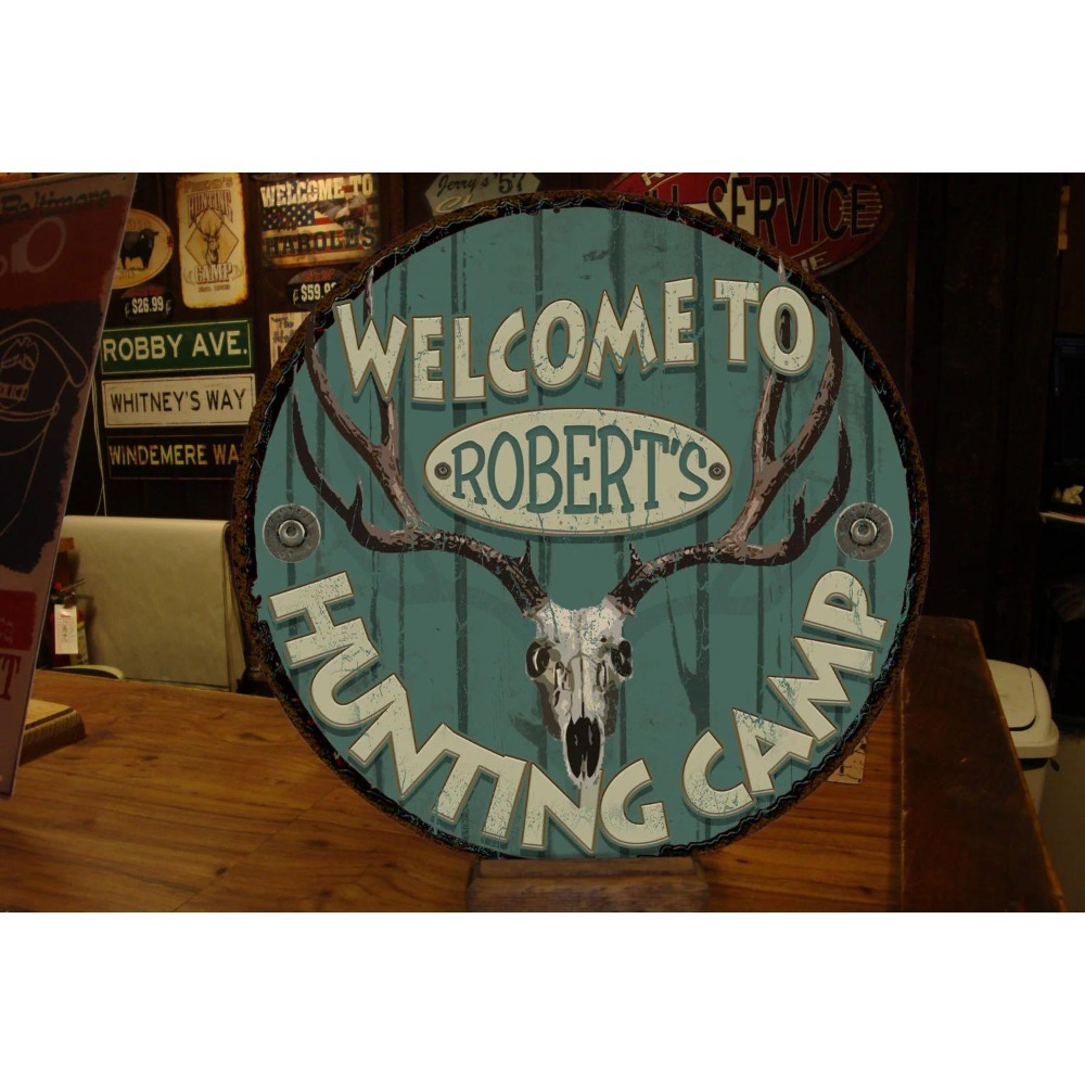 カスタマイズ可能な円形ハンティングキャンプ用金属プレート1枚 - Outdoor Hunting Names のレビューと価格