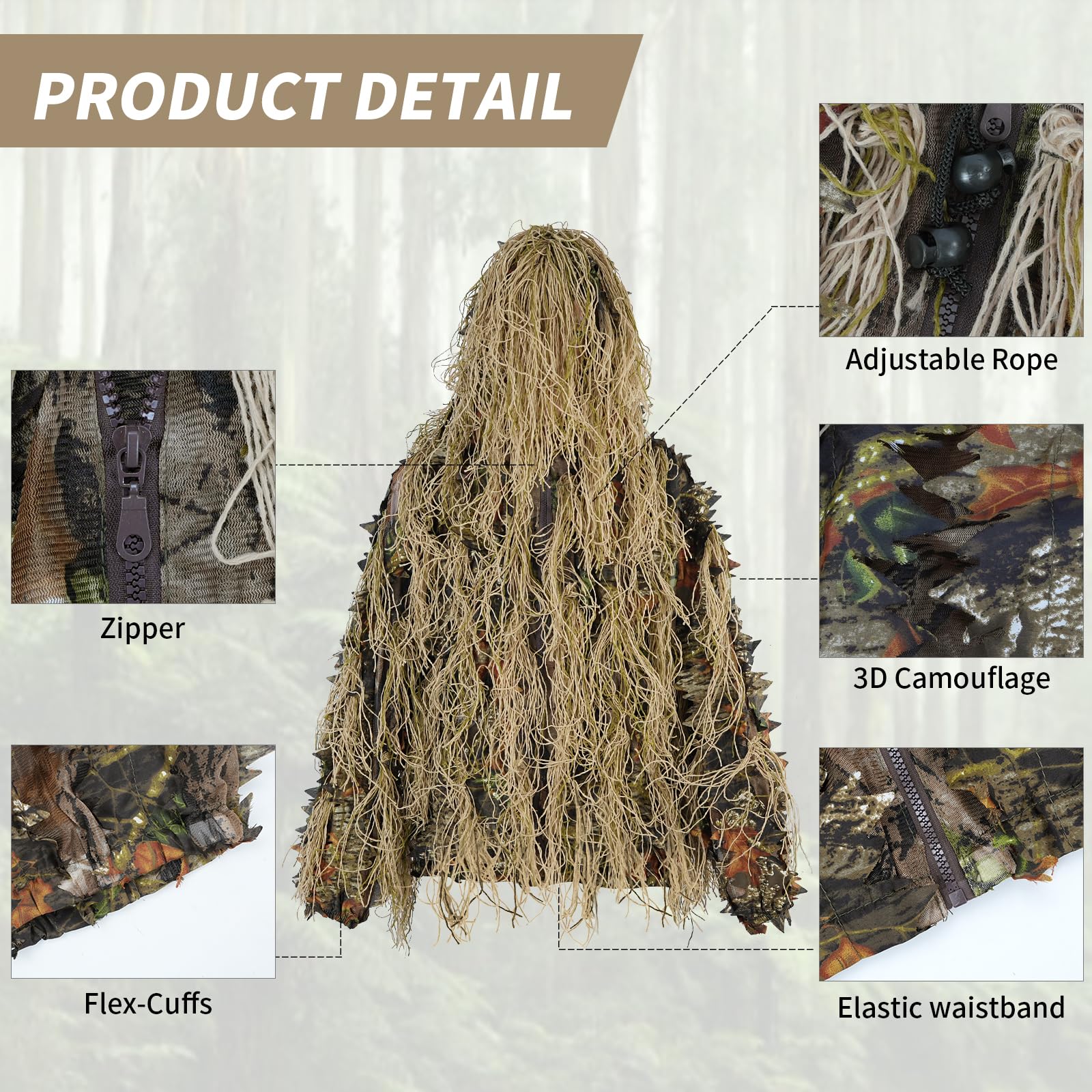 JOAXOR ギリースーツギリ狩猟スーツパンツ 3D リーフ - Ghillie Suit Woodland のレビューと価格