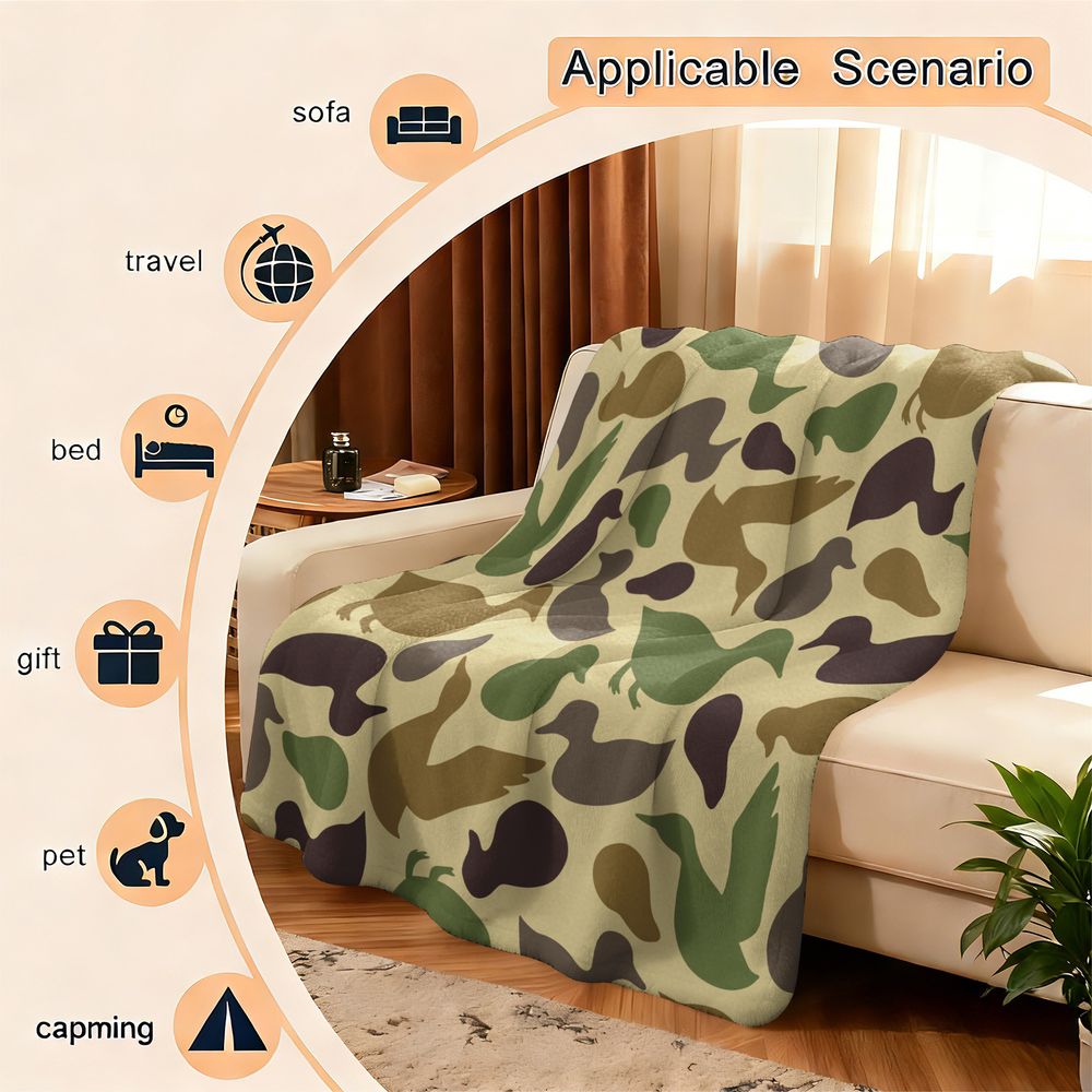 アヒル柄フランネルブランケット ソフトで心地良いスローラグ  - Hunting Outdoor Rug のレビューと価格