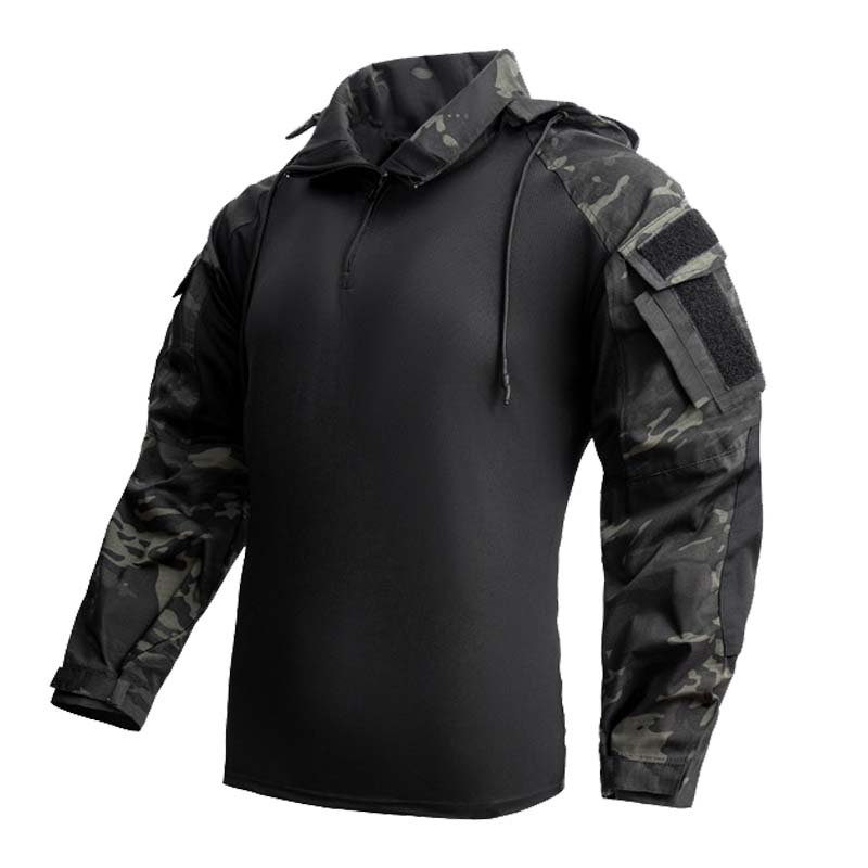 メンズ Tシャツ 1/4 ジップ長袖シャツ フード付きタクテ - Outdoor Hunting T Shirts のレビューと価格
