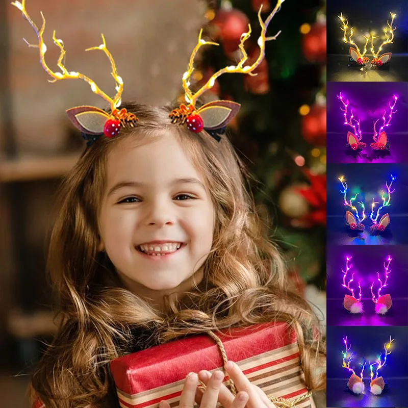LED クリスマス枝角帽子女性女の子のための光るヘラジカの角 - Elk Bugle Call のレビューと価格