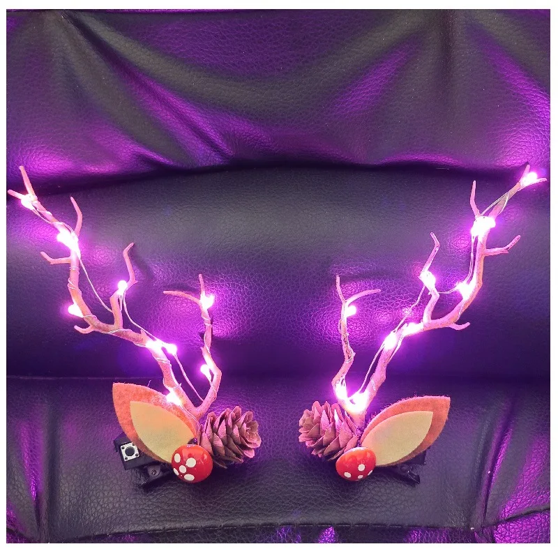 LED クリスマス枝角帽子女性女の子のための光るヘラジカの角 - Elk Bugle Call のレビューと価格