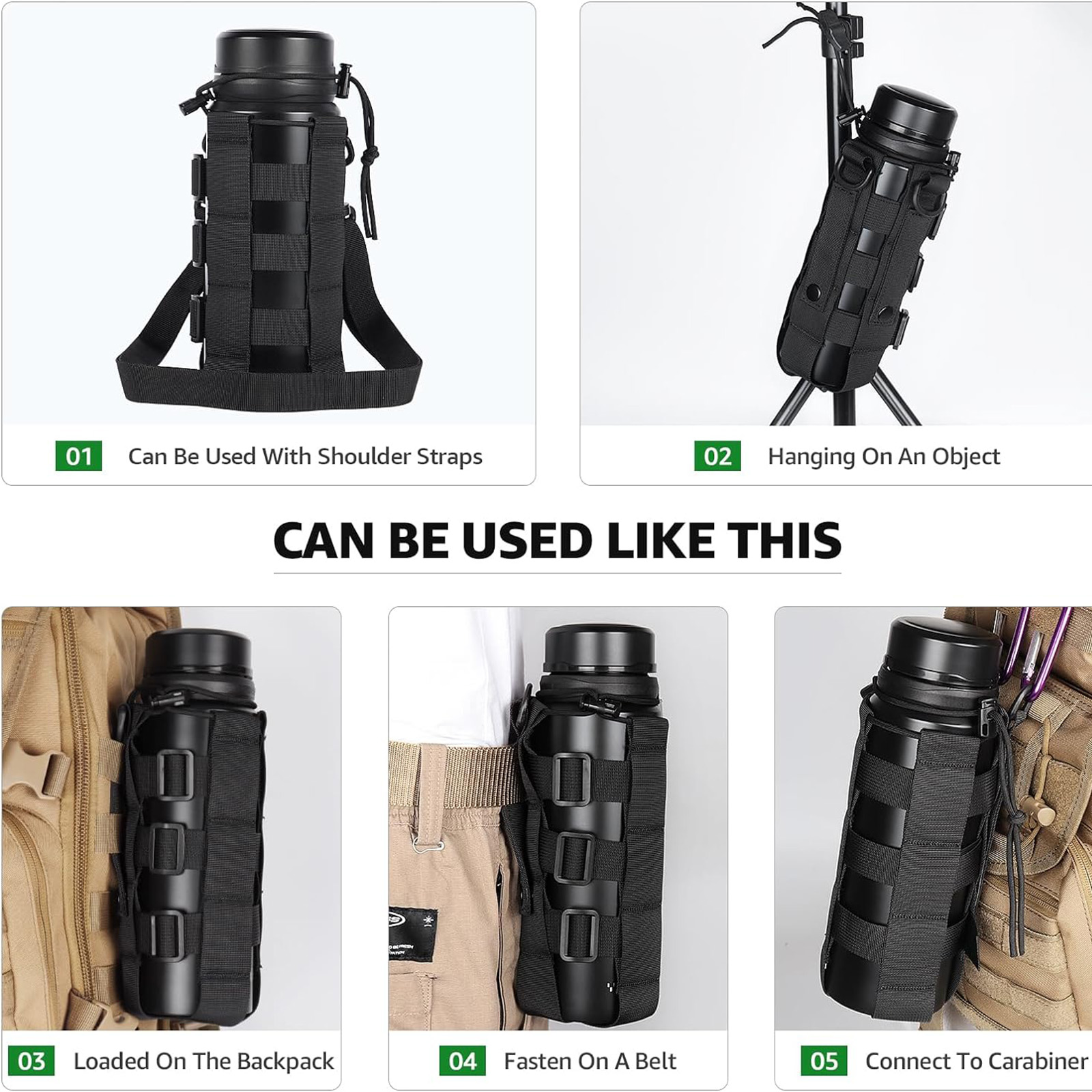 モールウォーターボトルホルダーポーチ、調節可能なベルトキャリ - Outdoor Hunting Backpack のレビューと価格