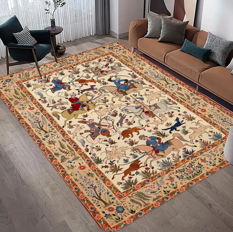 ヴィンテージペルシャ風花柄エリアラグ、クラシックな滑り止めマ - Hunting Outdoor Rug のレビューと価格