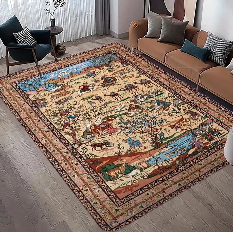 ヴィンテージペルシャ風花柄エリアラグ、クラシックな滑り止めマ - Hunting Outdoor Rug のレビューと価格
