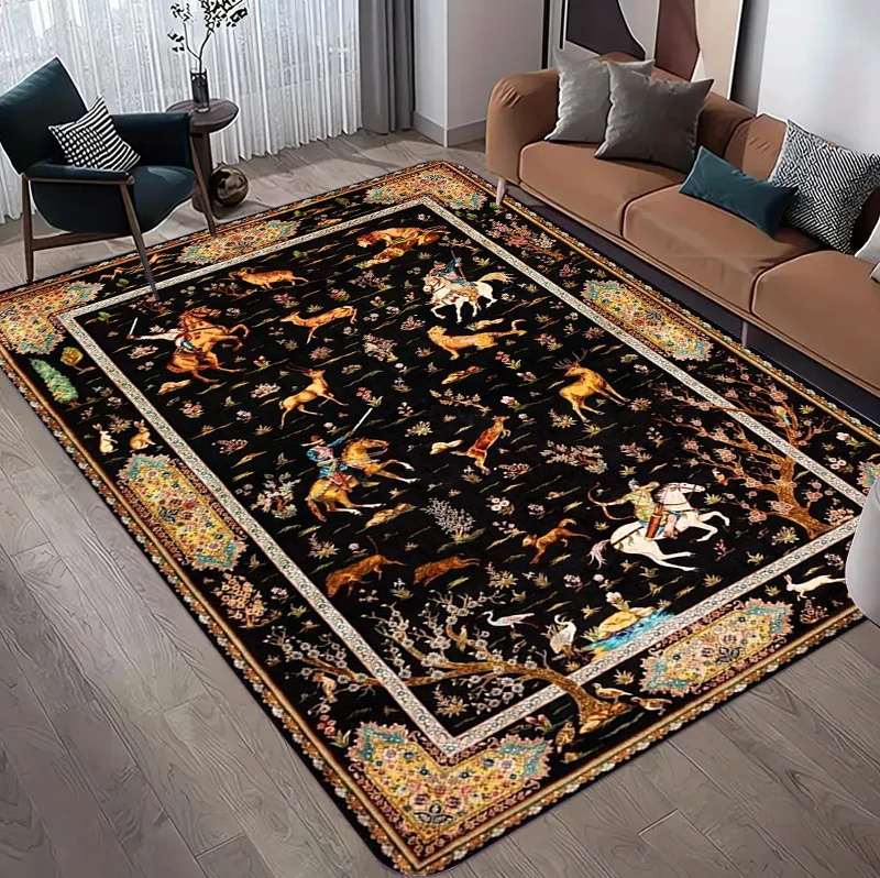 ヴィンテージペルシャ風花柄エリアラグ、クラシックな滑り止めマ - Hunting Outdoor Rug のレビューと価格