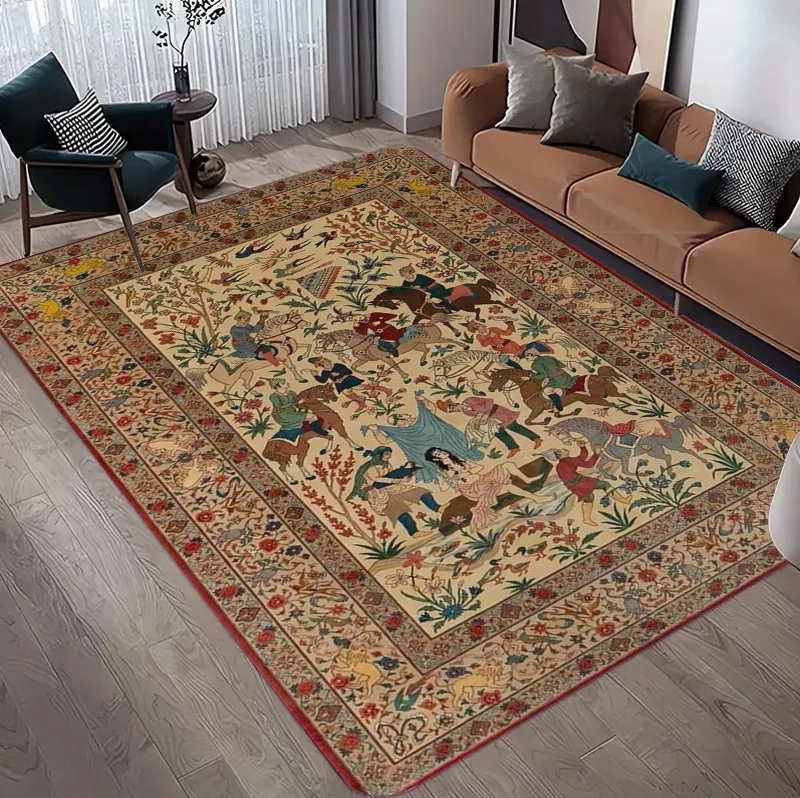 ヴィンテージペルシャ風花柄エリアラグ、クラシックな滑り止めマ - Hunting Outdoor Rug のレビューと価格