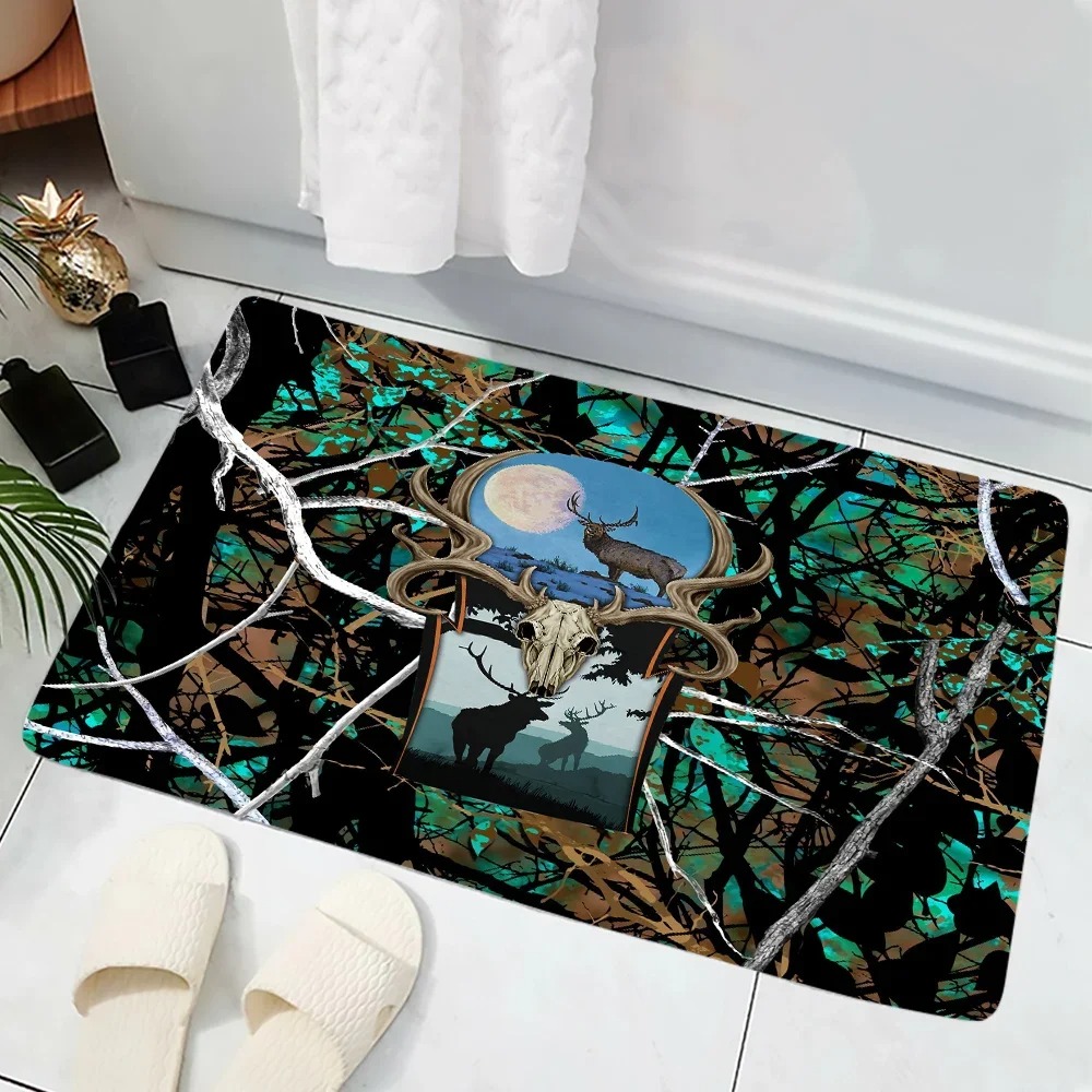 迷彩柄の森のイノシシプリントのドアマット、大胆で狩猟をテーマ - Hunting Outdoor Rug のレビューと価格