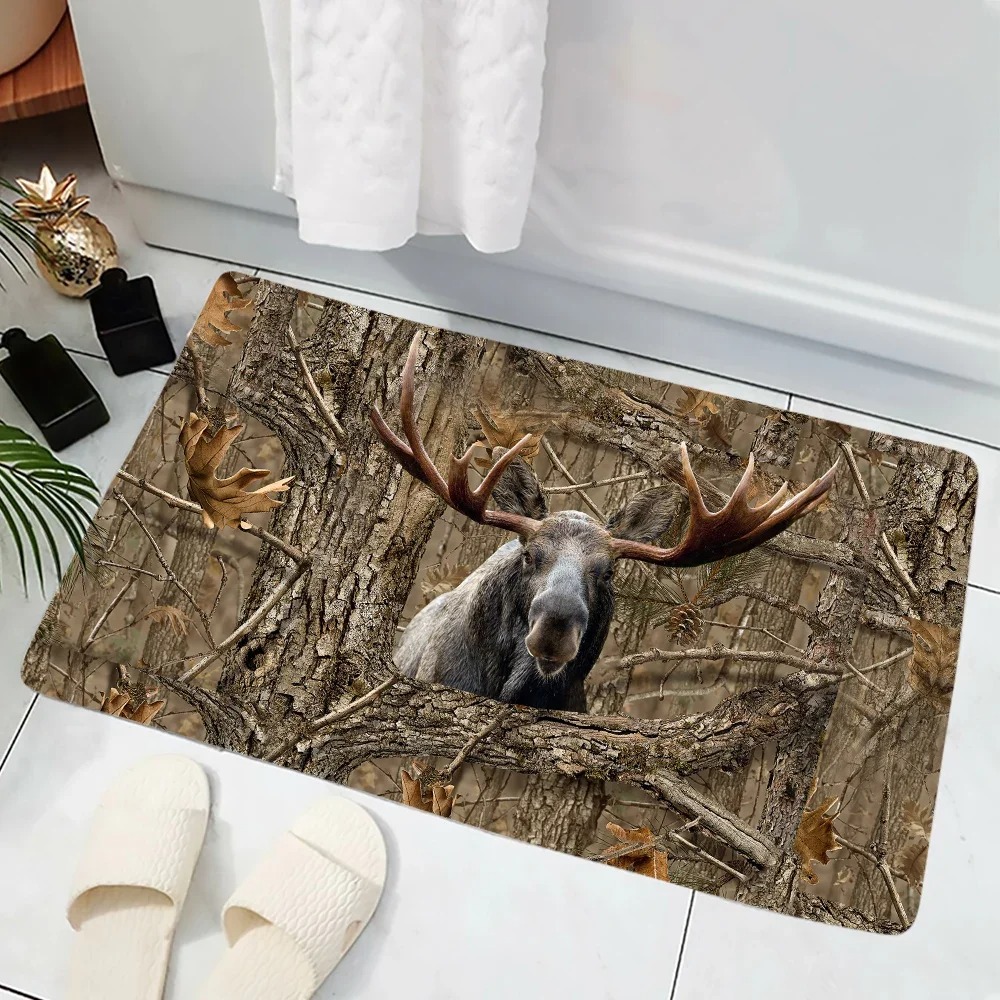 迷彩柄の森のイノシシプリントのドアマット、大胆で狩猟をテーマ - Hunting Outdoor Rug のレビューと価格
